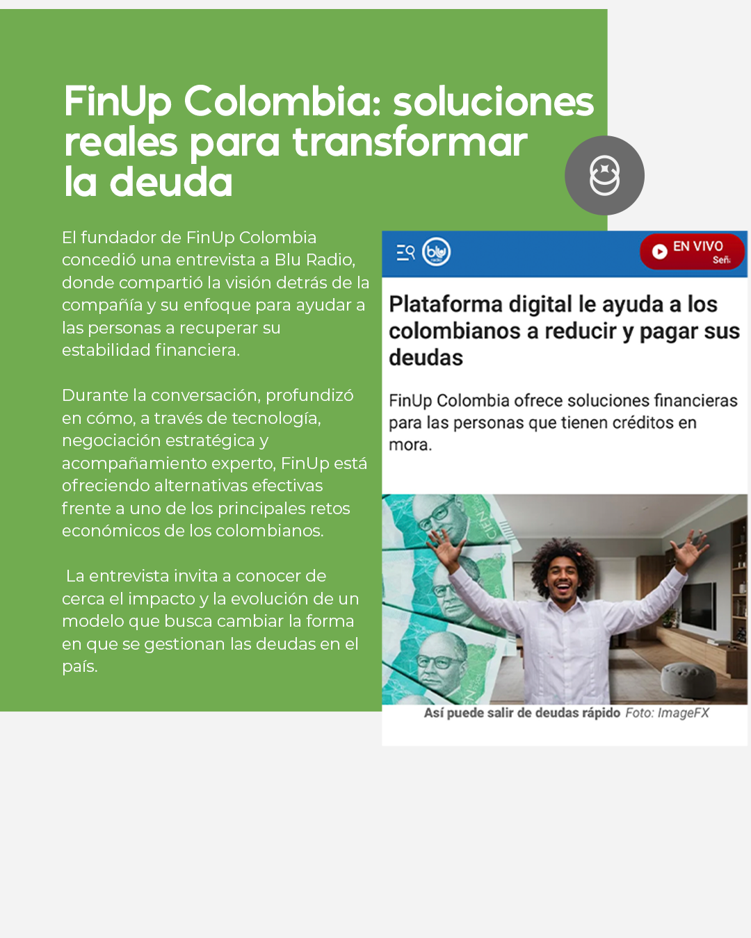FinUp Colombia: soluciones para transformar la deuda y plataforma digital de ayuda financiera.