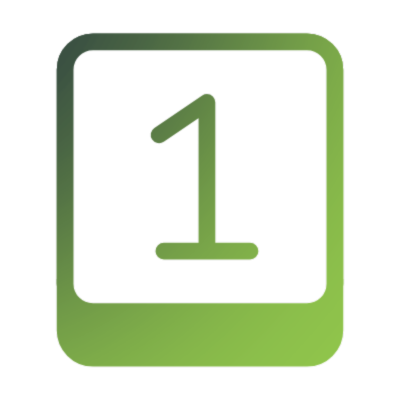 A green square with a number one inside of it.