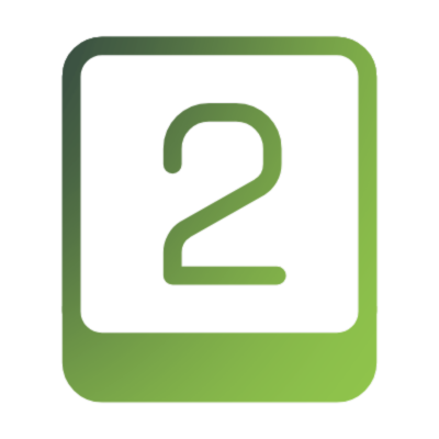 A green square with the number 2 inside of it.