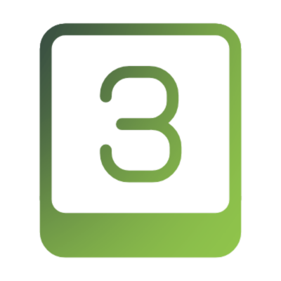 A green square with the number three inside of it