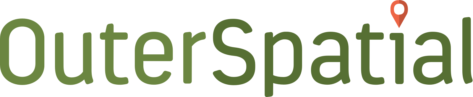 The word outer spatial is written in green letters on a white background.