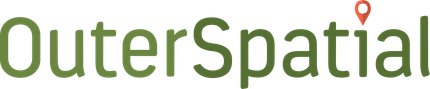 The word outer spatial is written in green letters on a white background.
