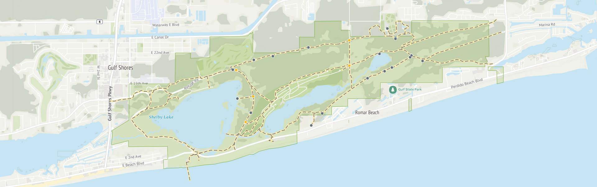 A map of a park with a lake in the middle of it.