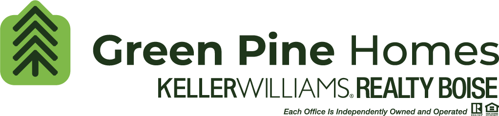 Logo for Green Pine Homes, Keller Williams Realty Boise, featuring a stylized green pine tree icon.