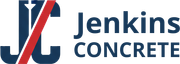 Logo of Jenkins Concrete with "JC" in blue with a red slash, text in dark blue below.