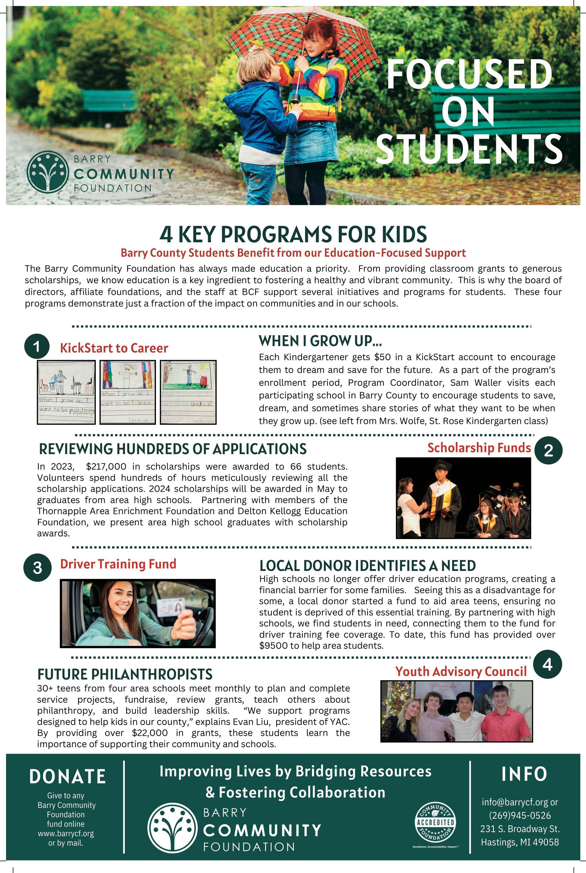 Community Partners flyer promoting trusted partner donations, food support, and a farm market
