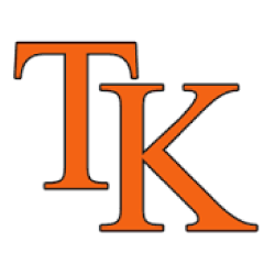 Orange “TK” monogram on a white background