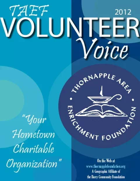 TAAF Volunteer Voice 2012 cover with Thorpapple Area Enrichment Foundation logo on blue background