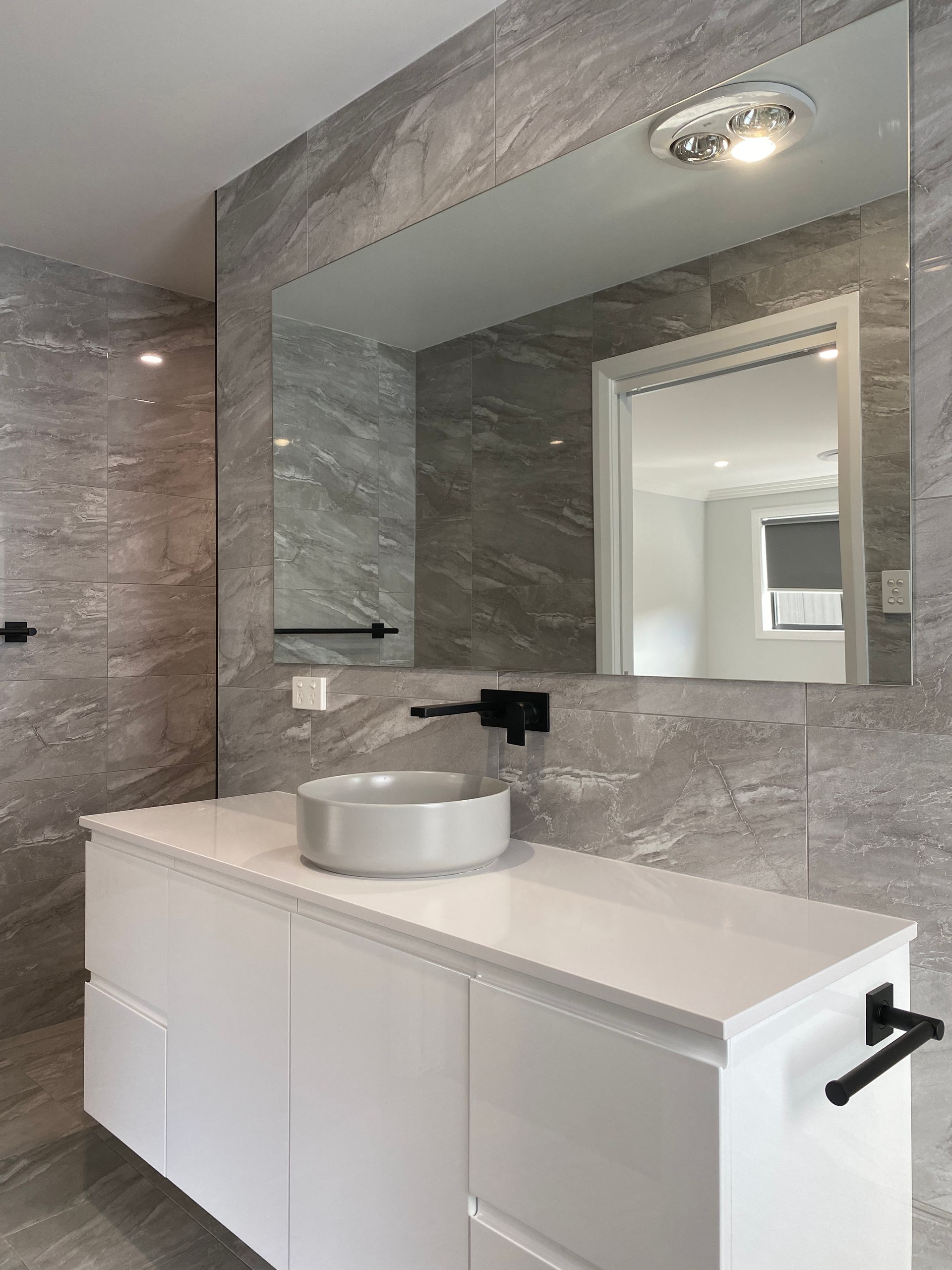 Empty White Vanity Counter With Washbasin — Kitchen Renovations in Dubbo, QLD