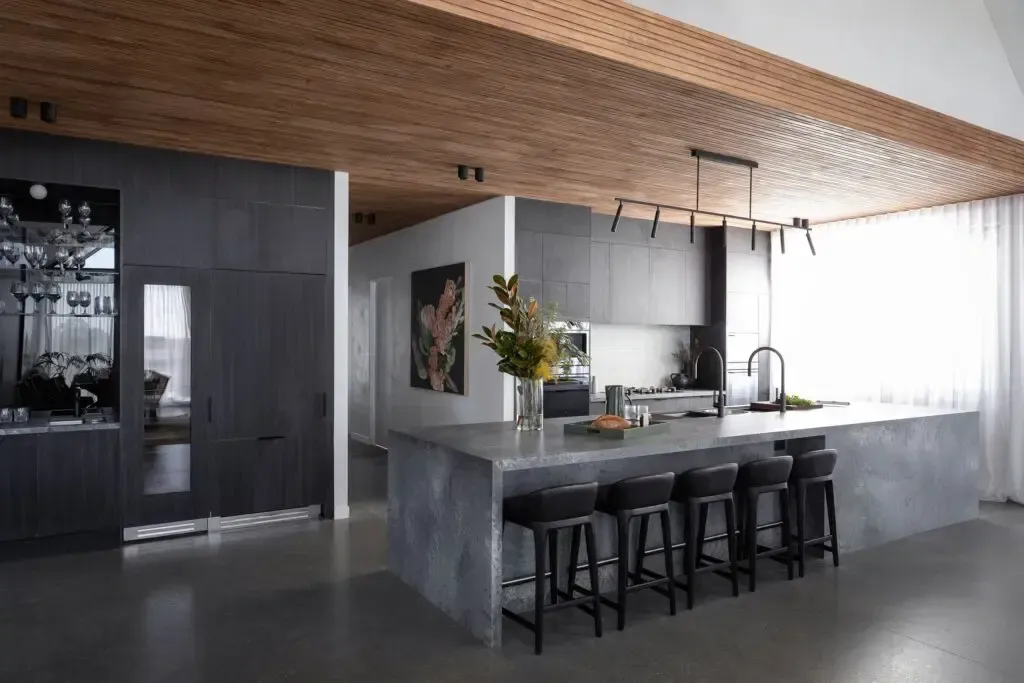 Leather Barstools Under Marble Kitchen Bench — Kitchen Renovations in Dubbo, QLD