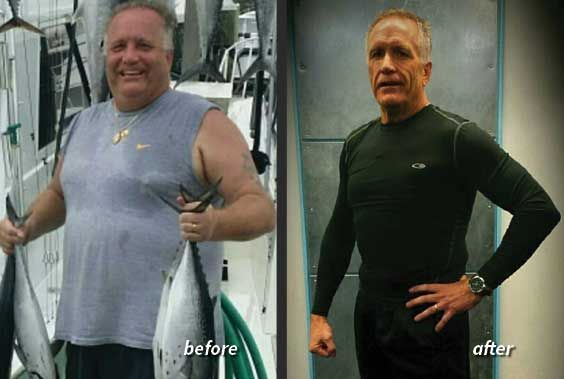 A before and after picture of a man 