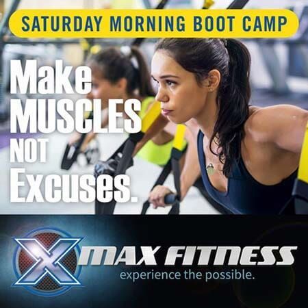 An advertisement for a saturday morning boot camp at max fitness