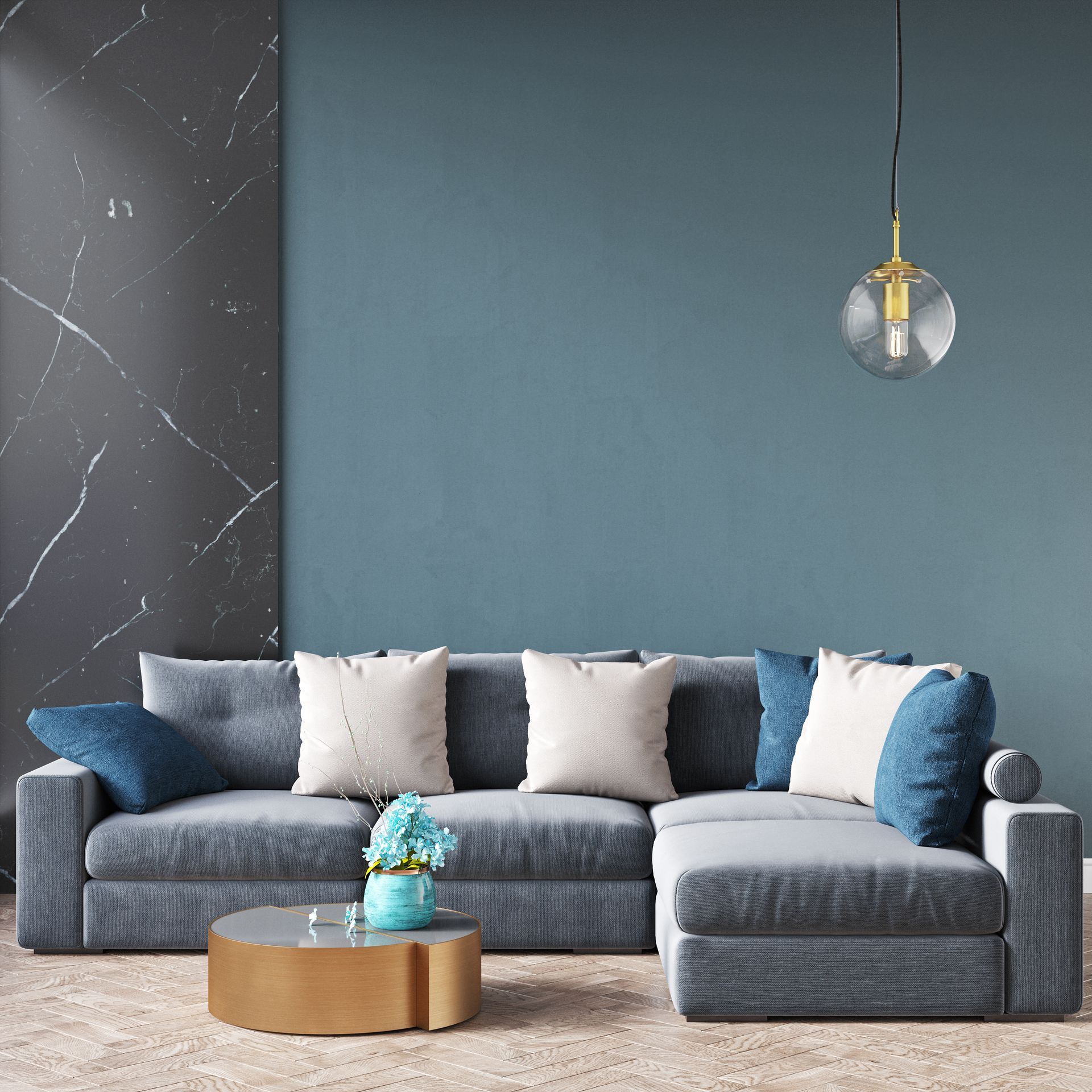 a living room with a couch and a coffee table