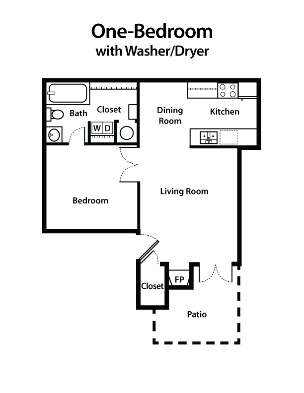 1 Bed | 1 Bath with Washer & Dryer floorplan