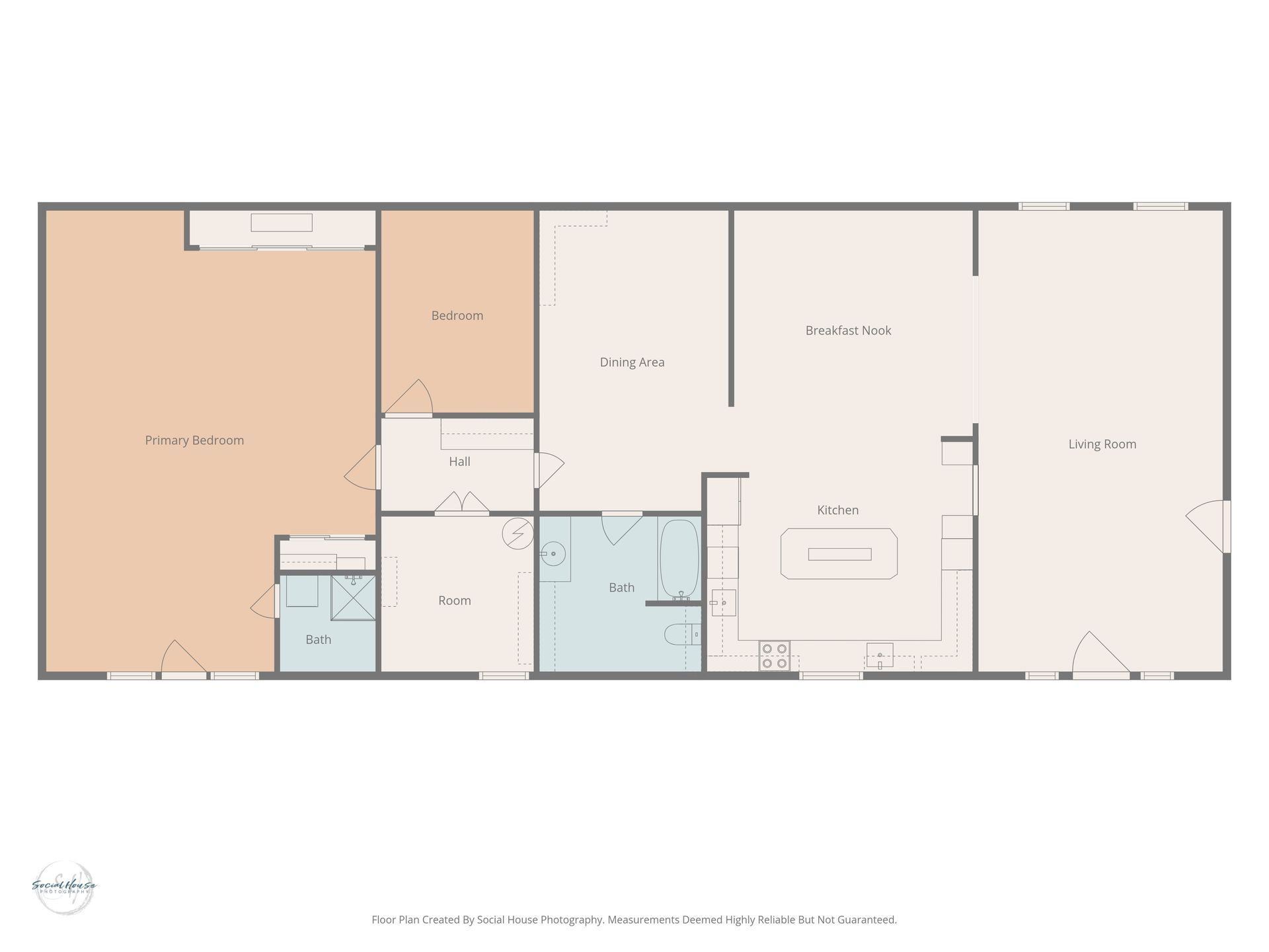 House floor plan with labeled rooms in beige and light blue.