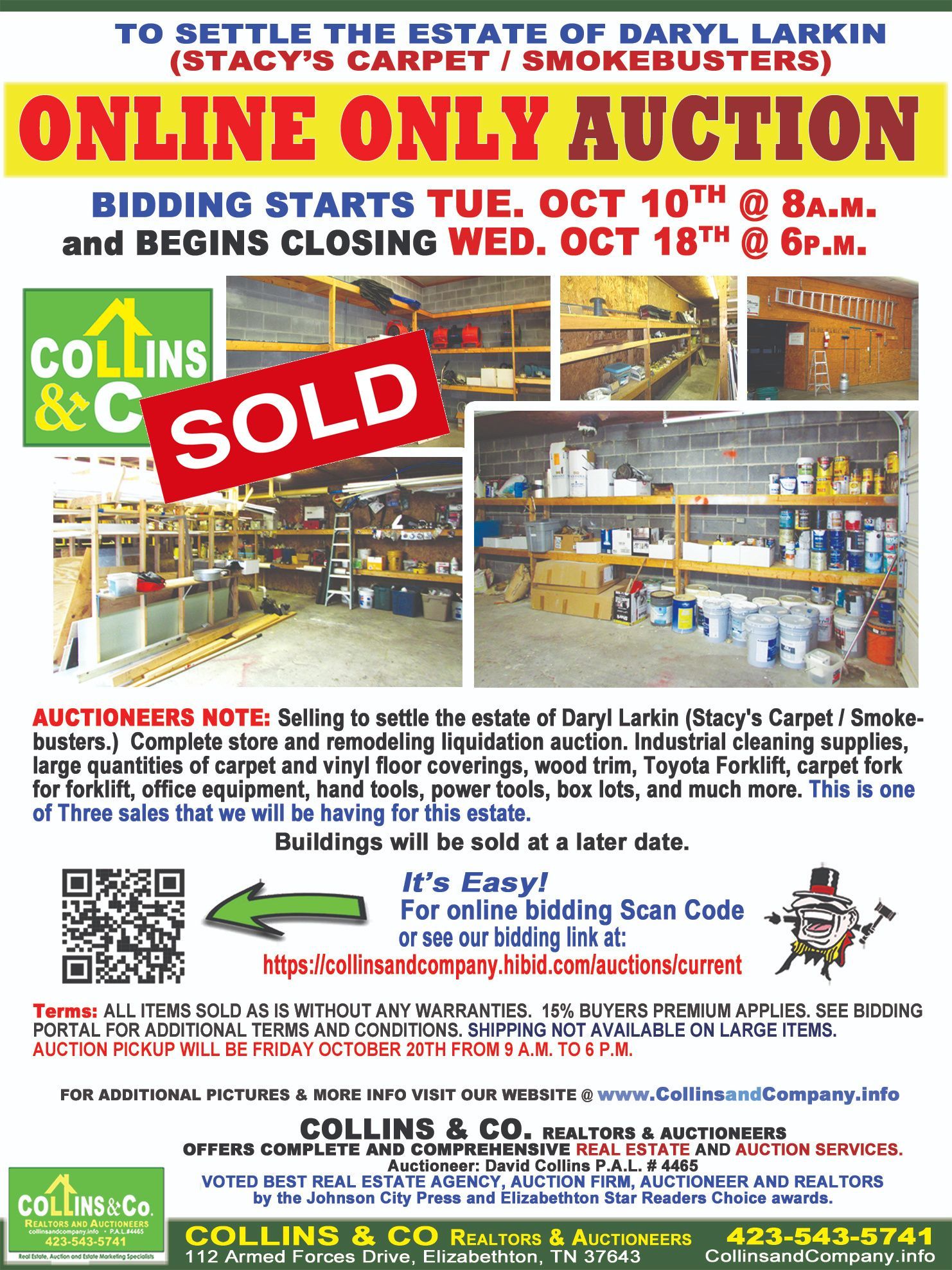 A flyer for an online only auction.