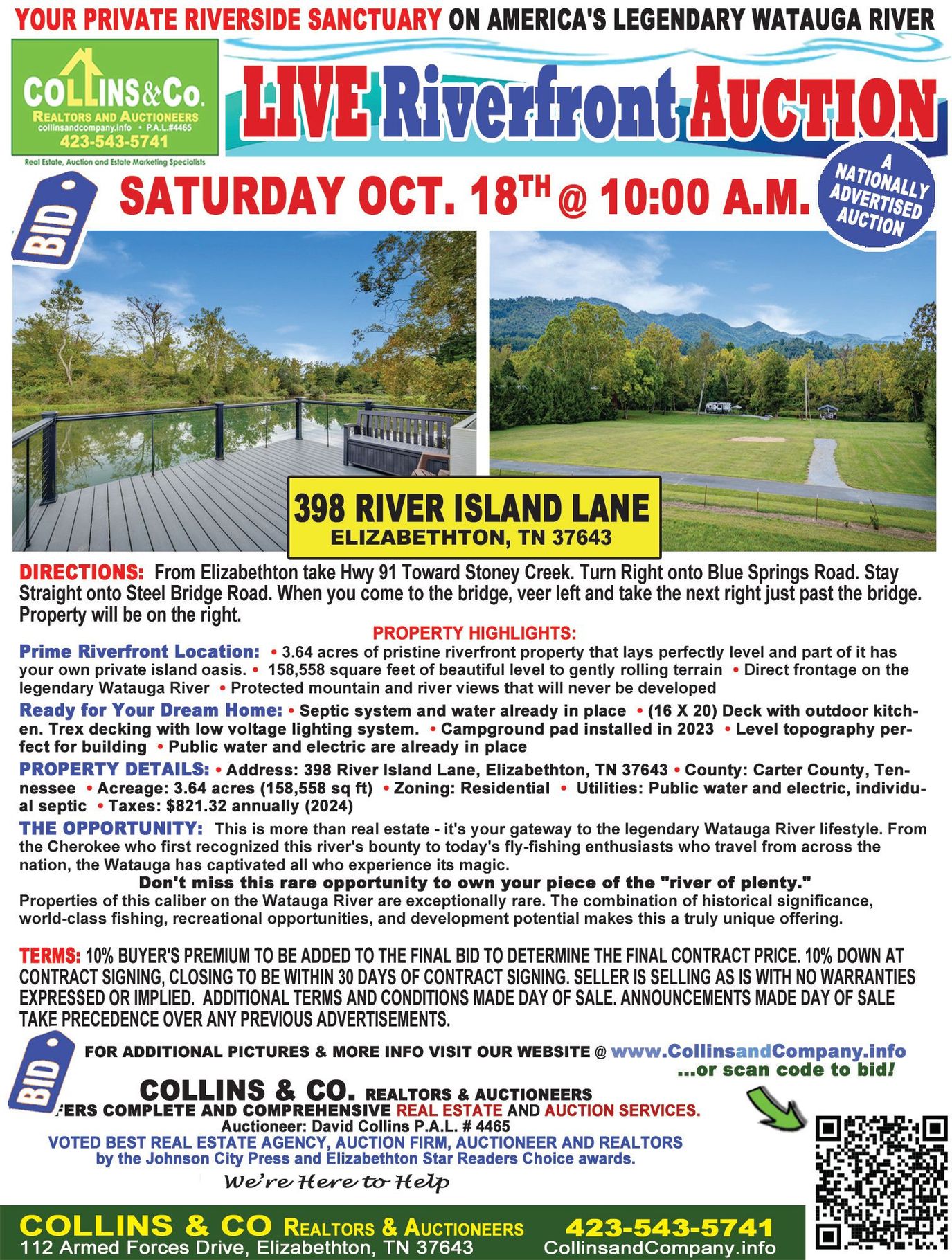 Start an Auction! An auction advertisement for a riverside property. The text includes the auction details and location.