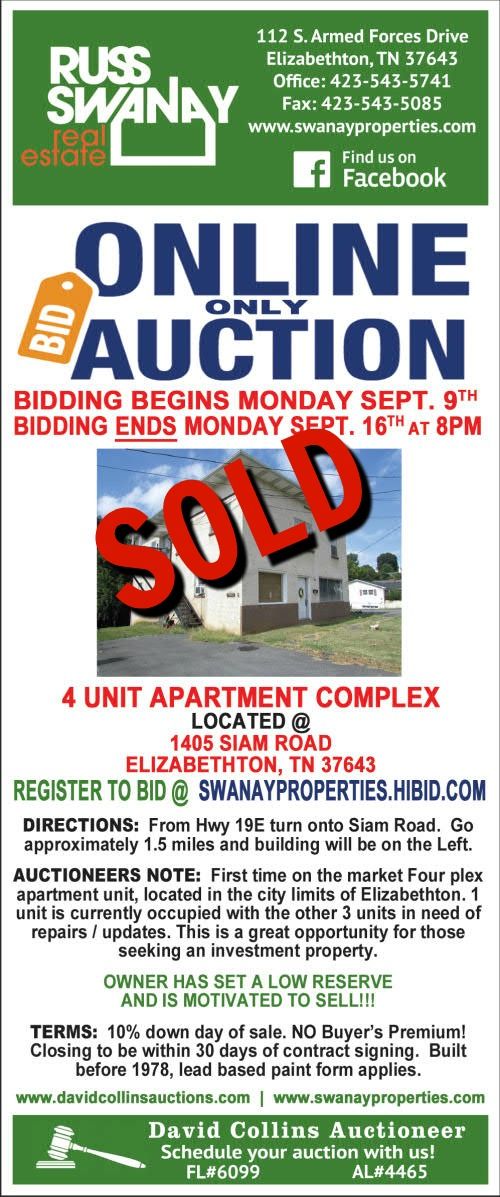 Closed Live Auction for 4 apartment units managed by Collins & Co. 