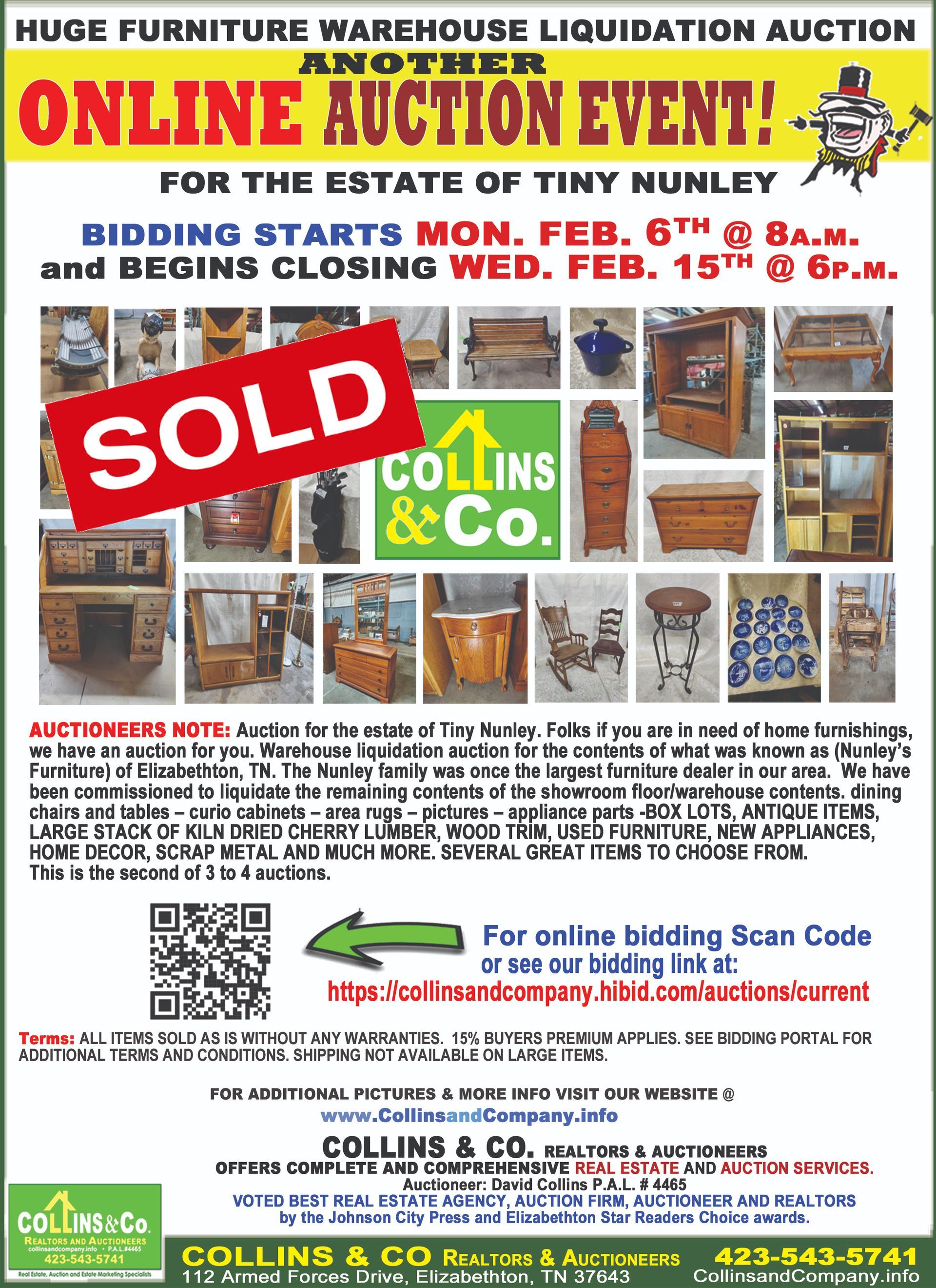 A huge furniture warehouse liquidation auction is being held online.
