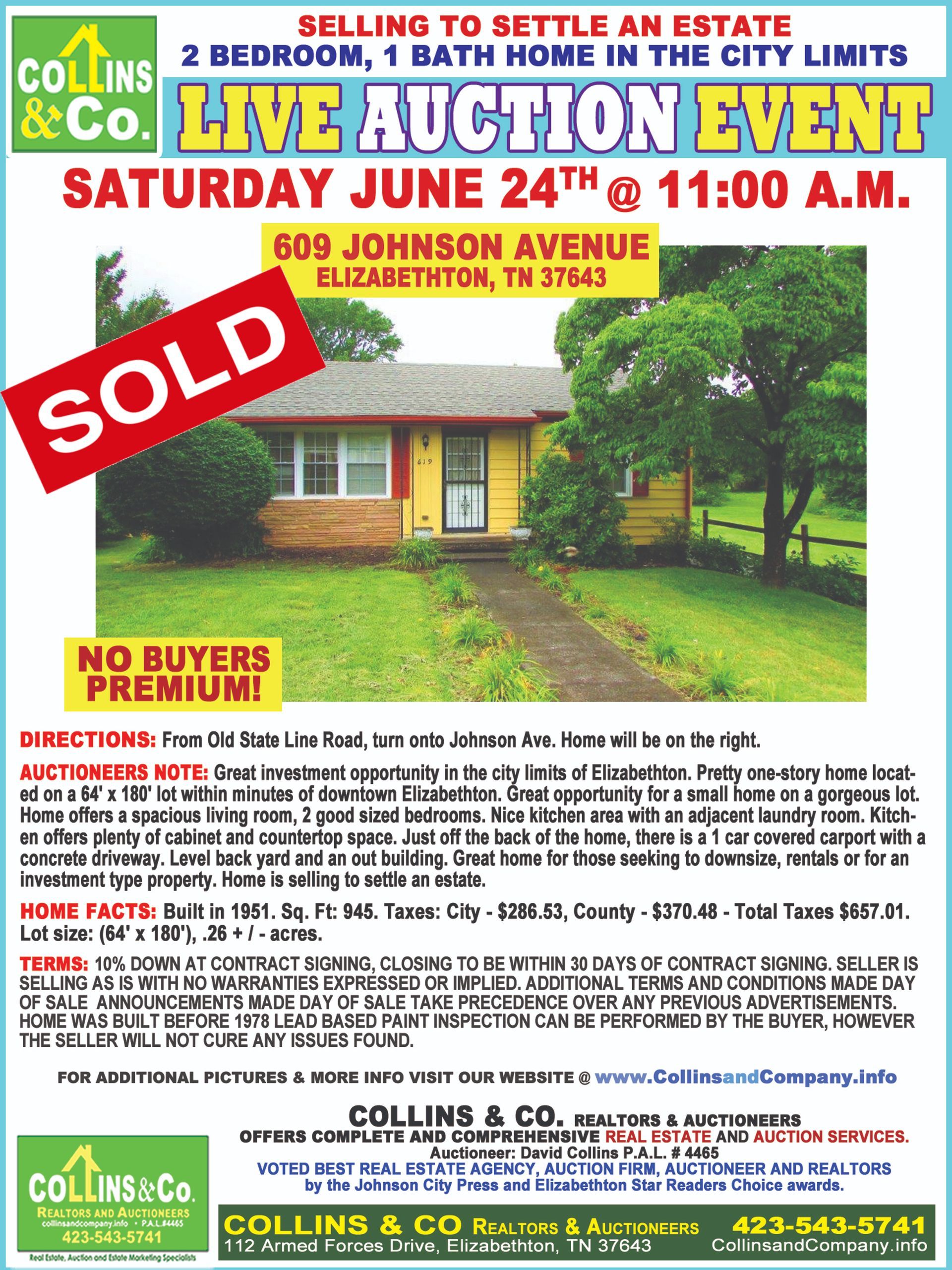 An advertisement for a live auction event on saturday june 24th