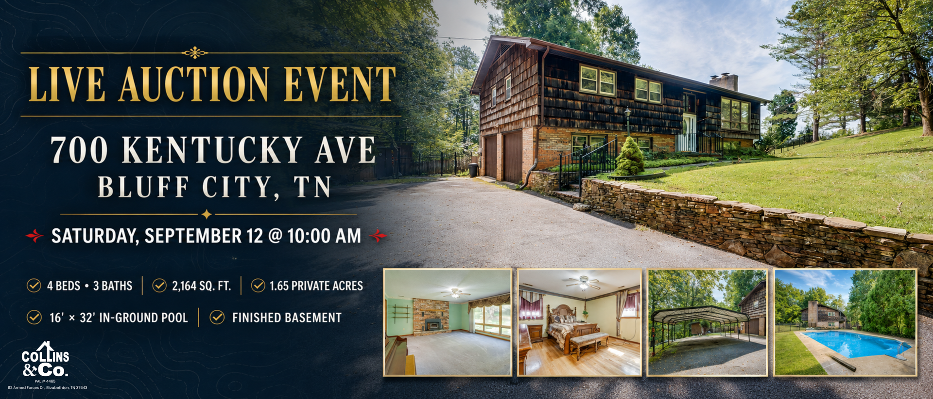 Live auction event for 700 Kentucky Ave in Bluff City, TN, with house and interior photos