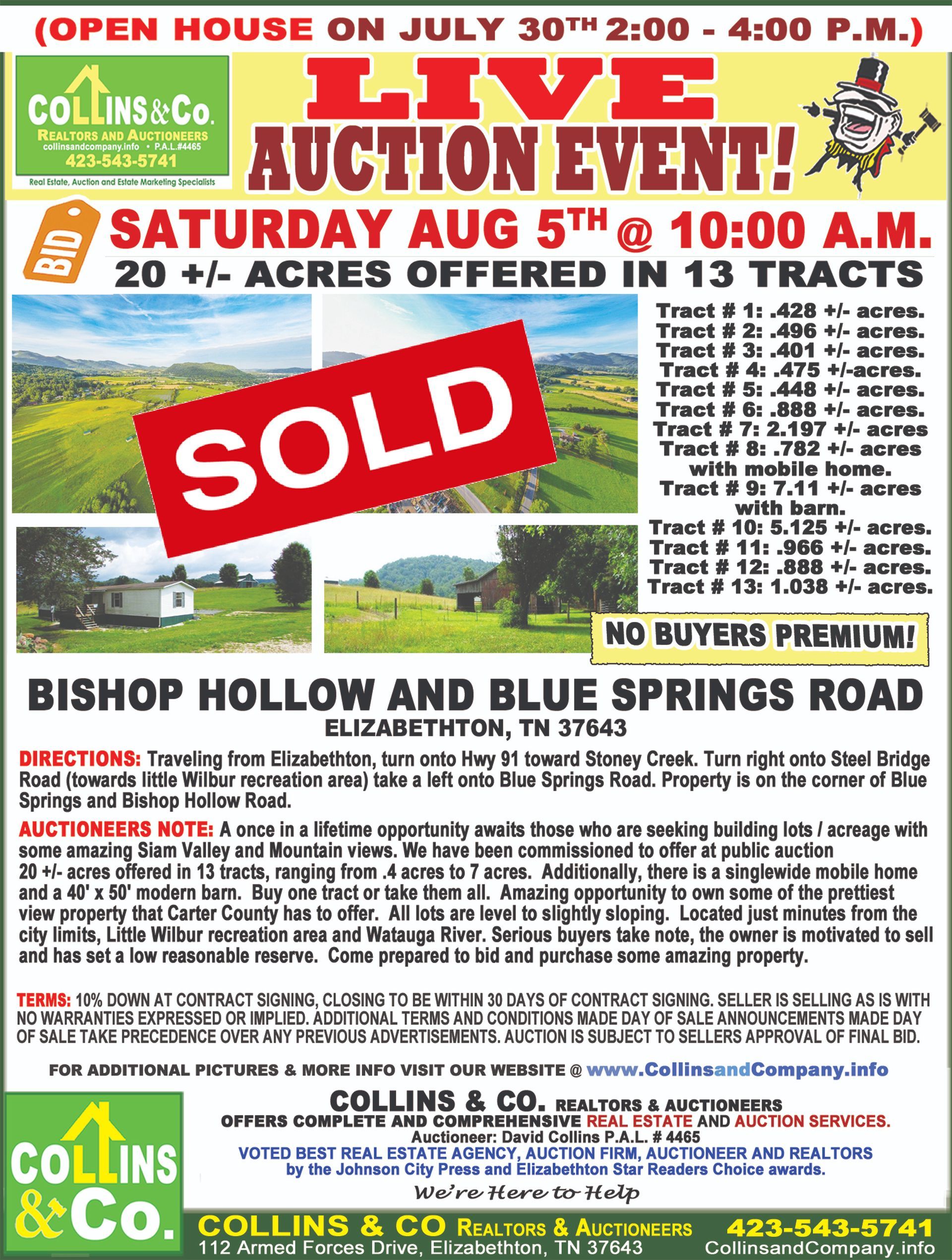 A poster for a live auction event on saturday august 5th