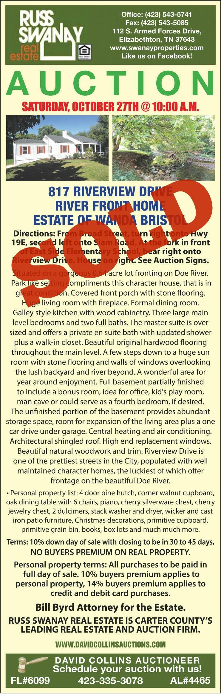 Closed House Auction by Collins & Co. 