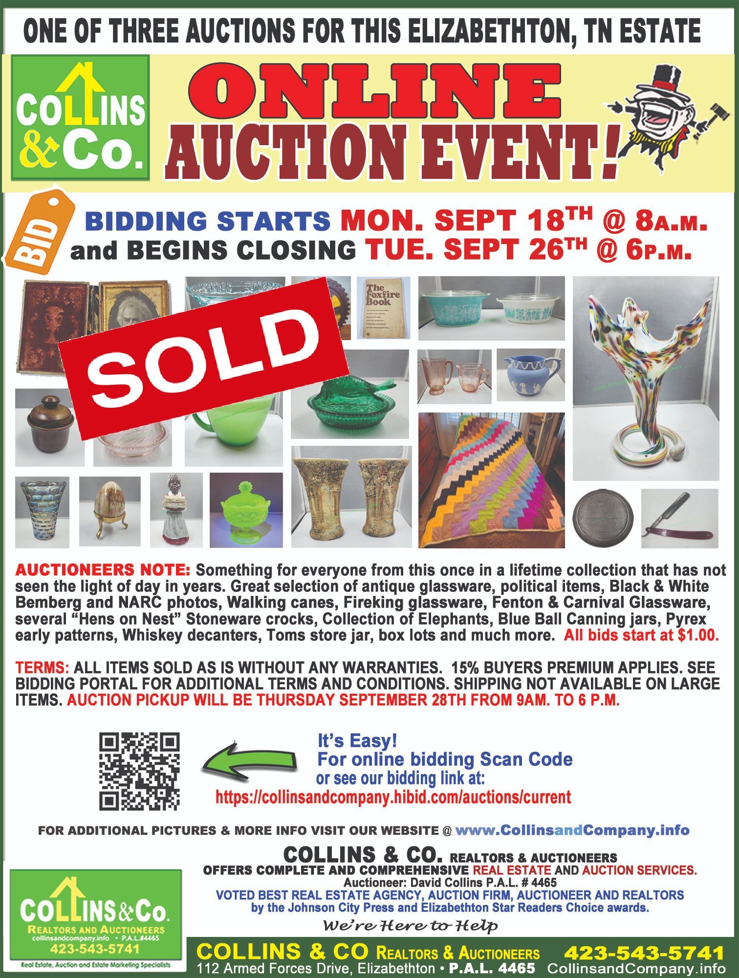 A flyer for an online auction event.