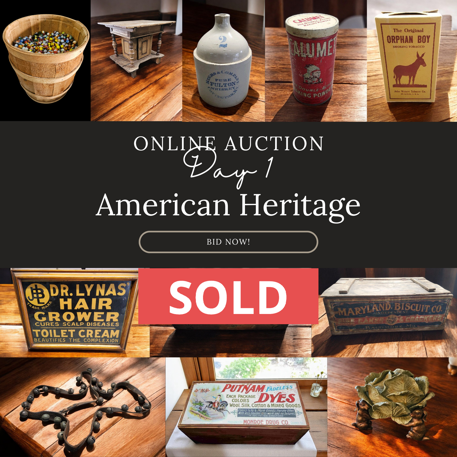 A poster for an online auction called american heritage