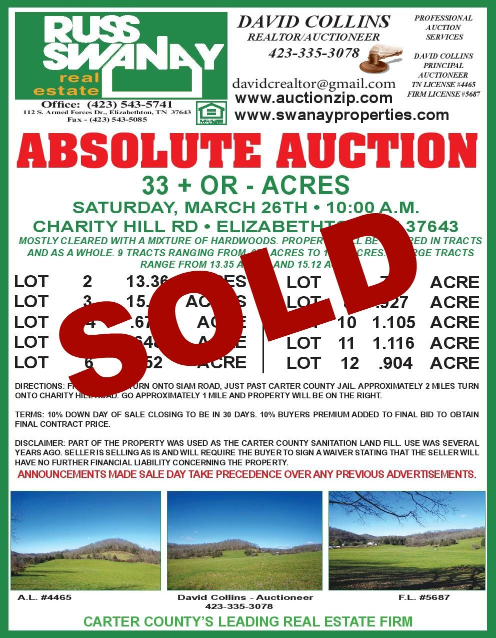 Previous Land Lot Auction by Collins & Co. Realtors and Auctioneers with 6 lots up for bid