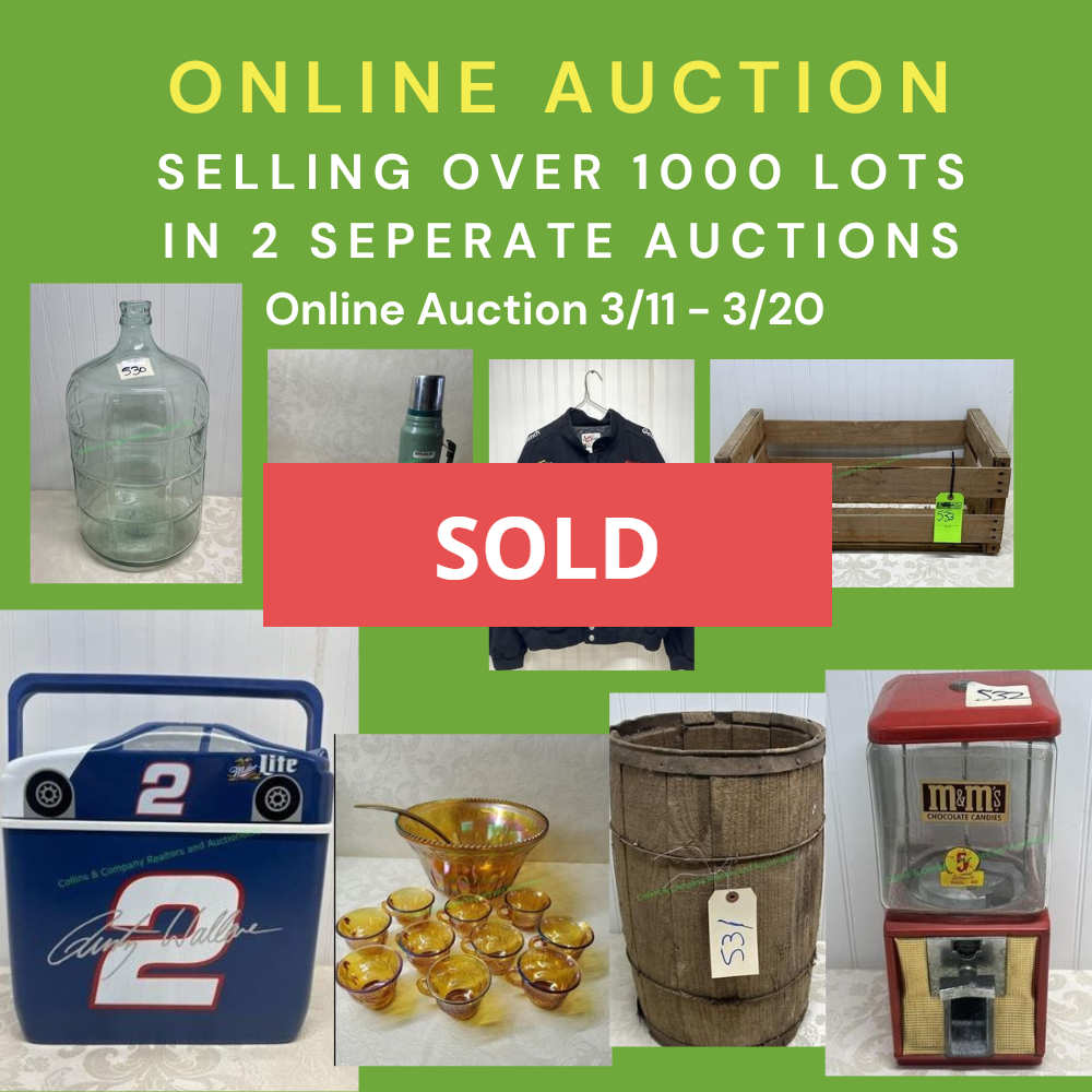 An advertisement for an online auction selling over 1000 lots in 2 seperate auctions