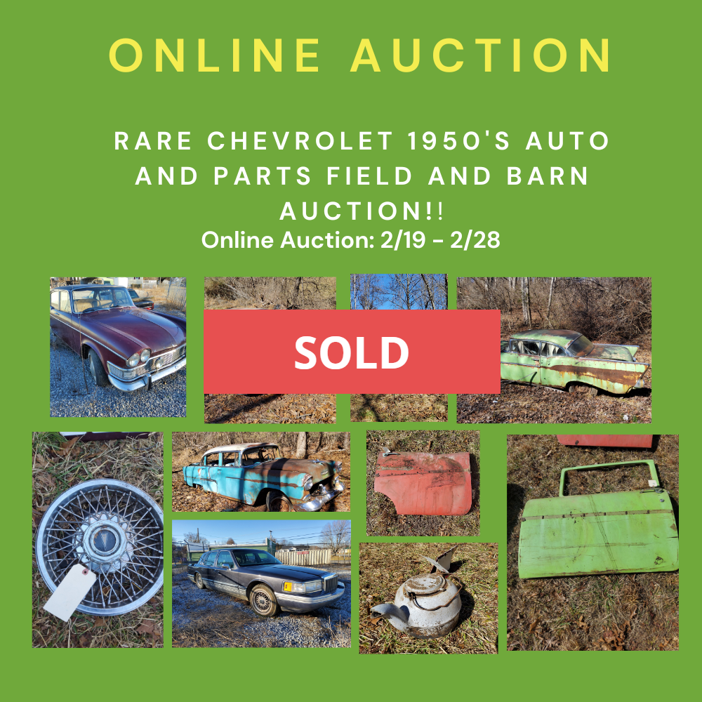 An online auction for rare chevrolet 1950 's auto and parts field and barn