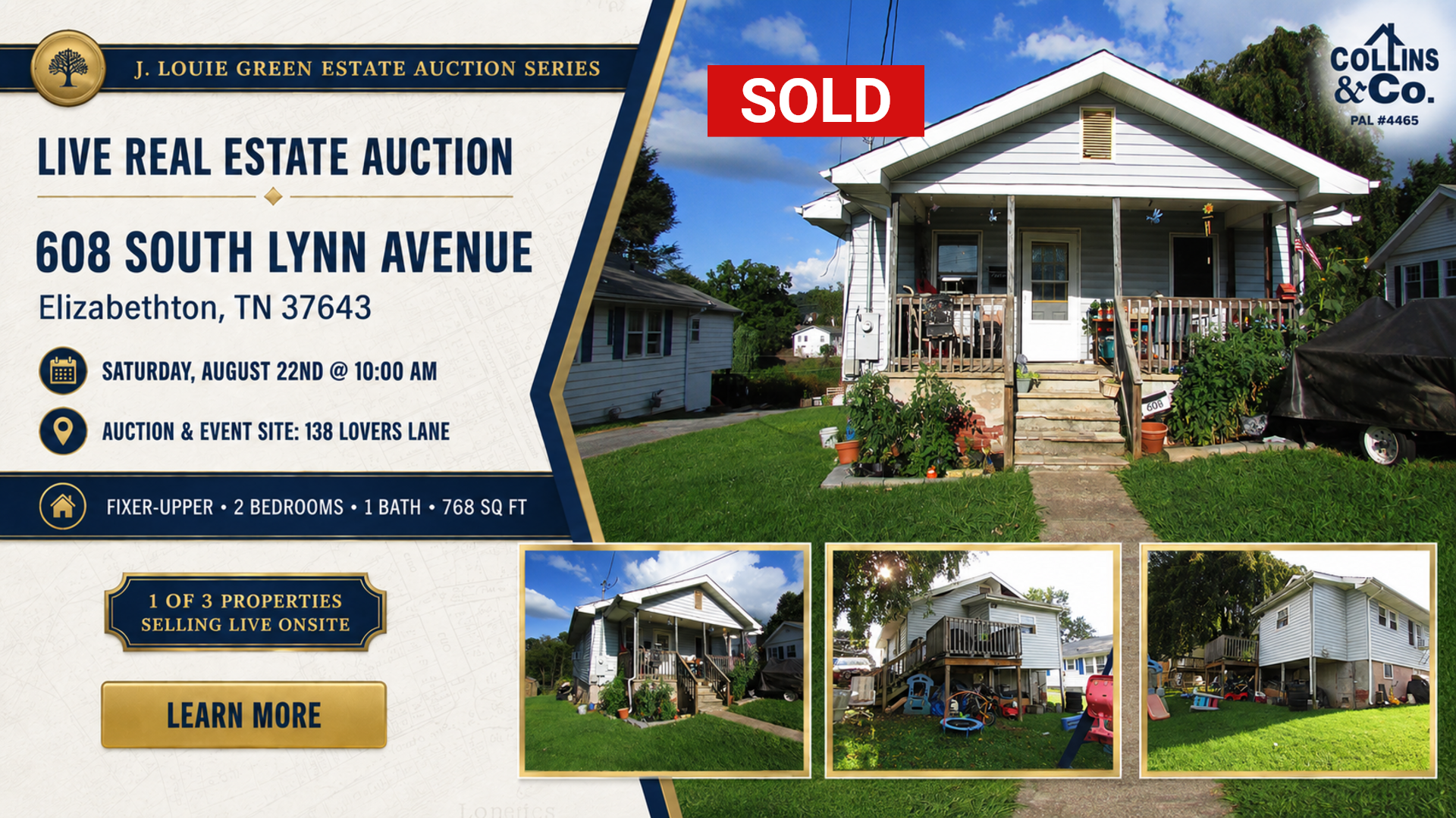 Sold real estate listing for 608 South Lynn Avenue with house photos and auction details