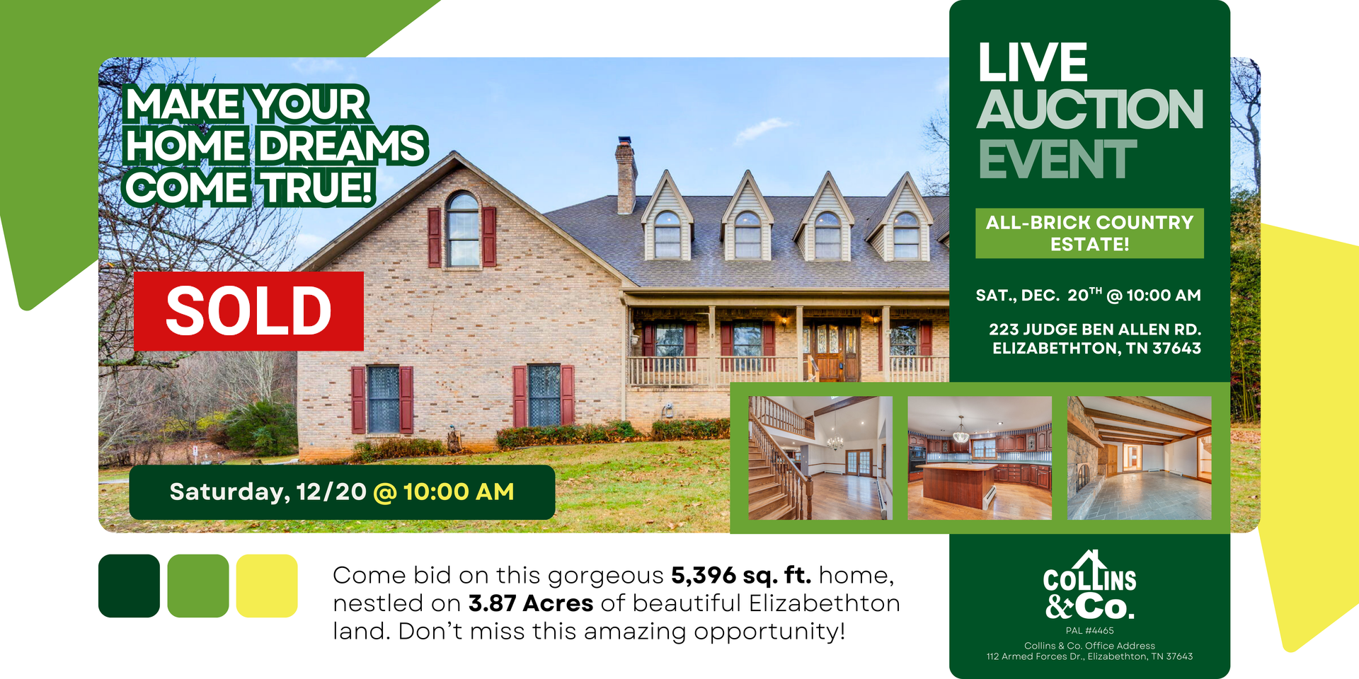 Real estate auction ad: home with 