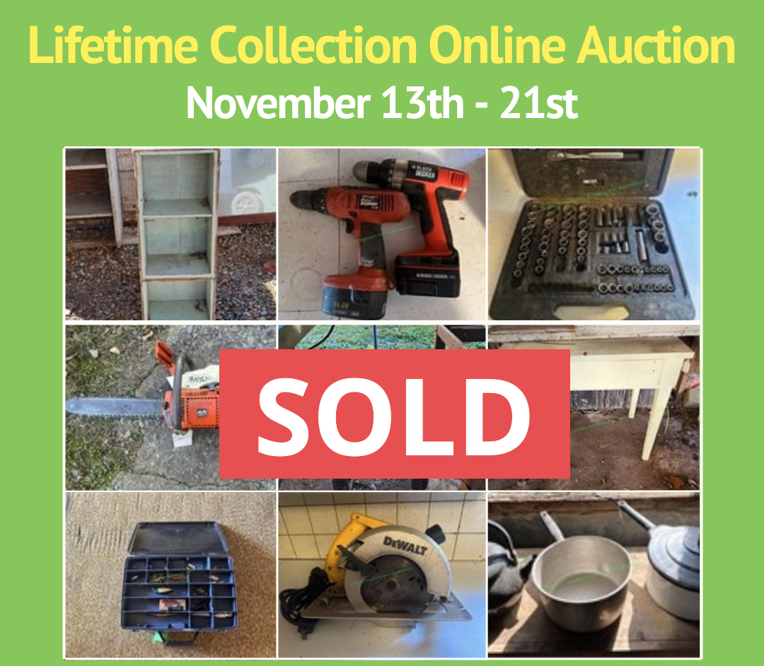 LIFETIME COLLECTION - SOLD ONLINE AUCTION BY COLLINS & COL. - Office supplies, tools, chainsaw, drills, and more