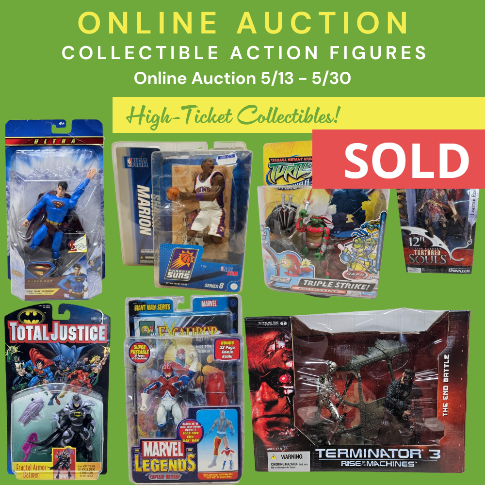 A poster for an online auction of action figures