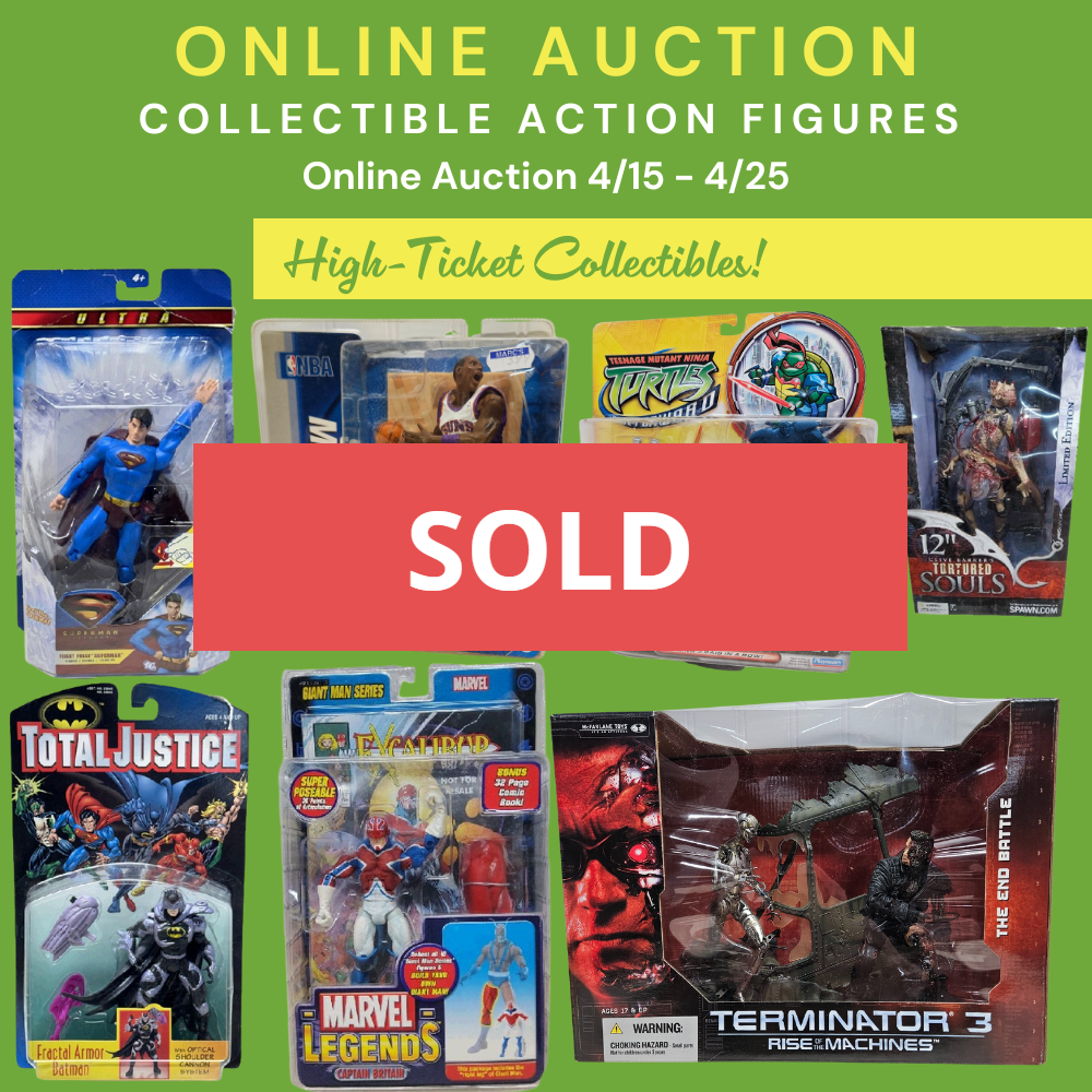 An advertisement for an online auction of action figures