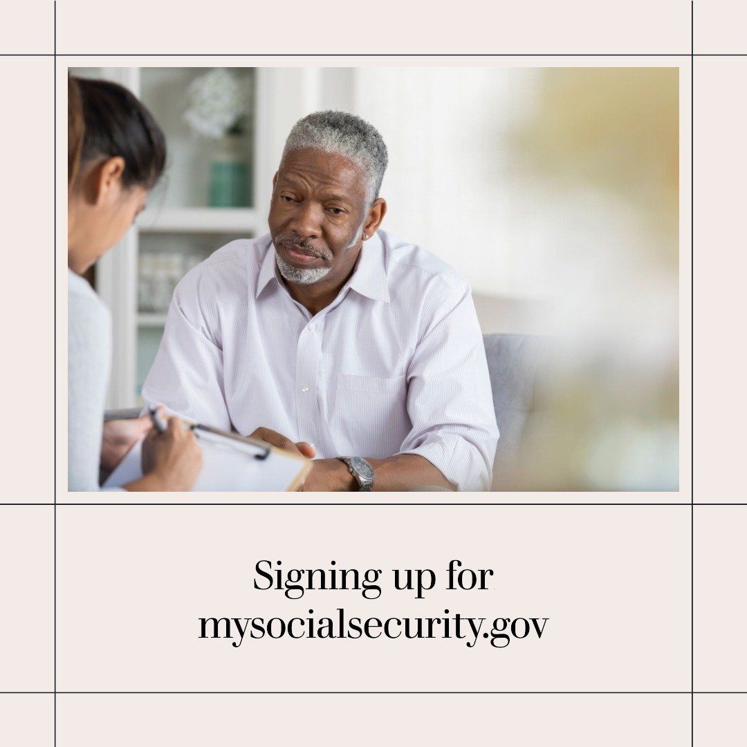 An older Black man signing up for My Social Security account, with assistance from another person.