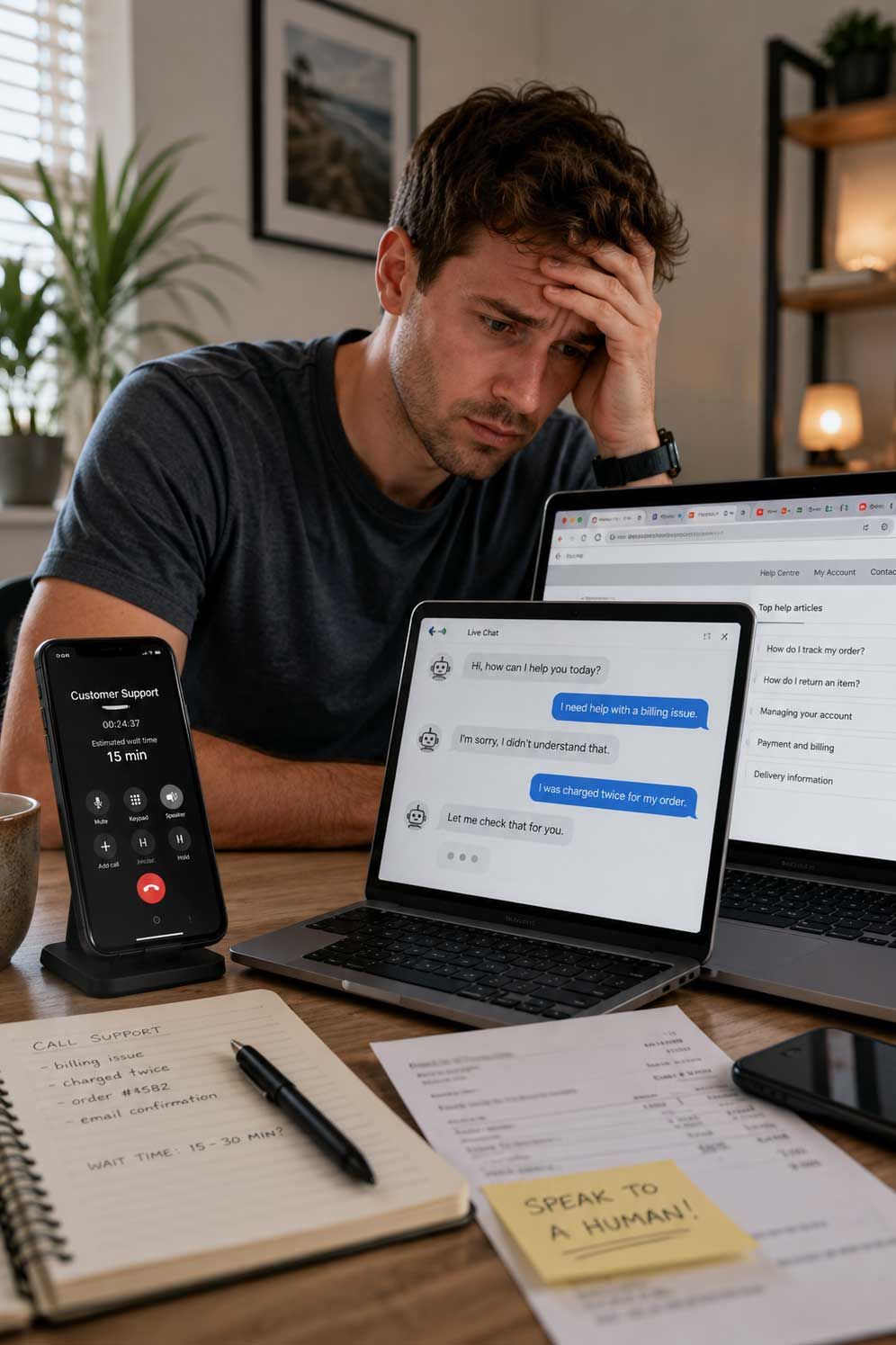 A man frustrated with bad customer service.
