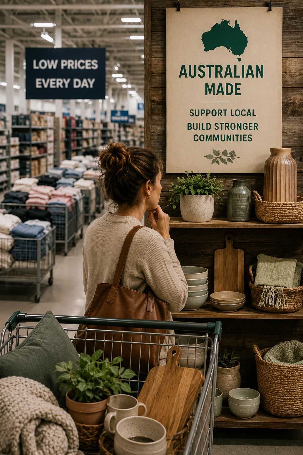 A woman chooses Australian  made items.
