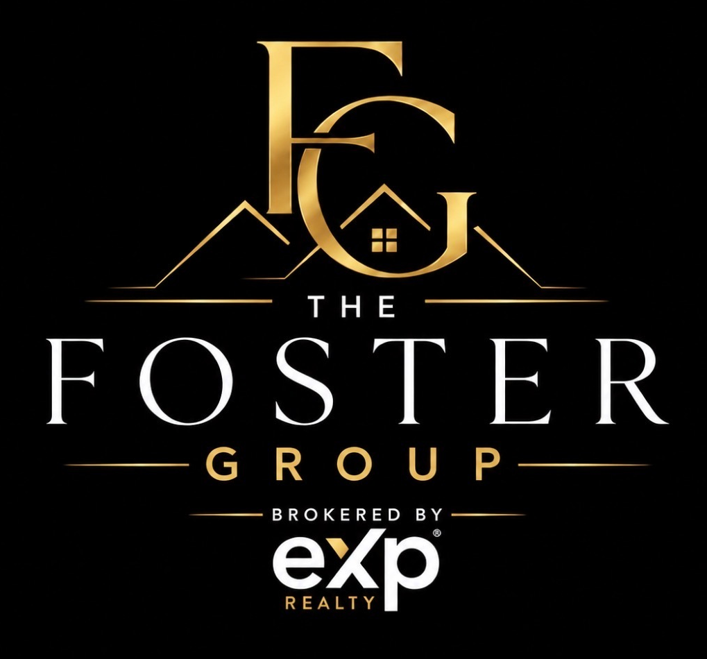The Foster Group Real Estate The Foster Group real estate logo in gold and white on a black background, with eXp Realty branding