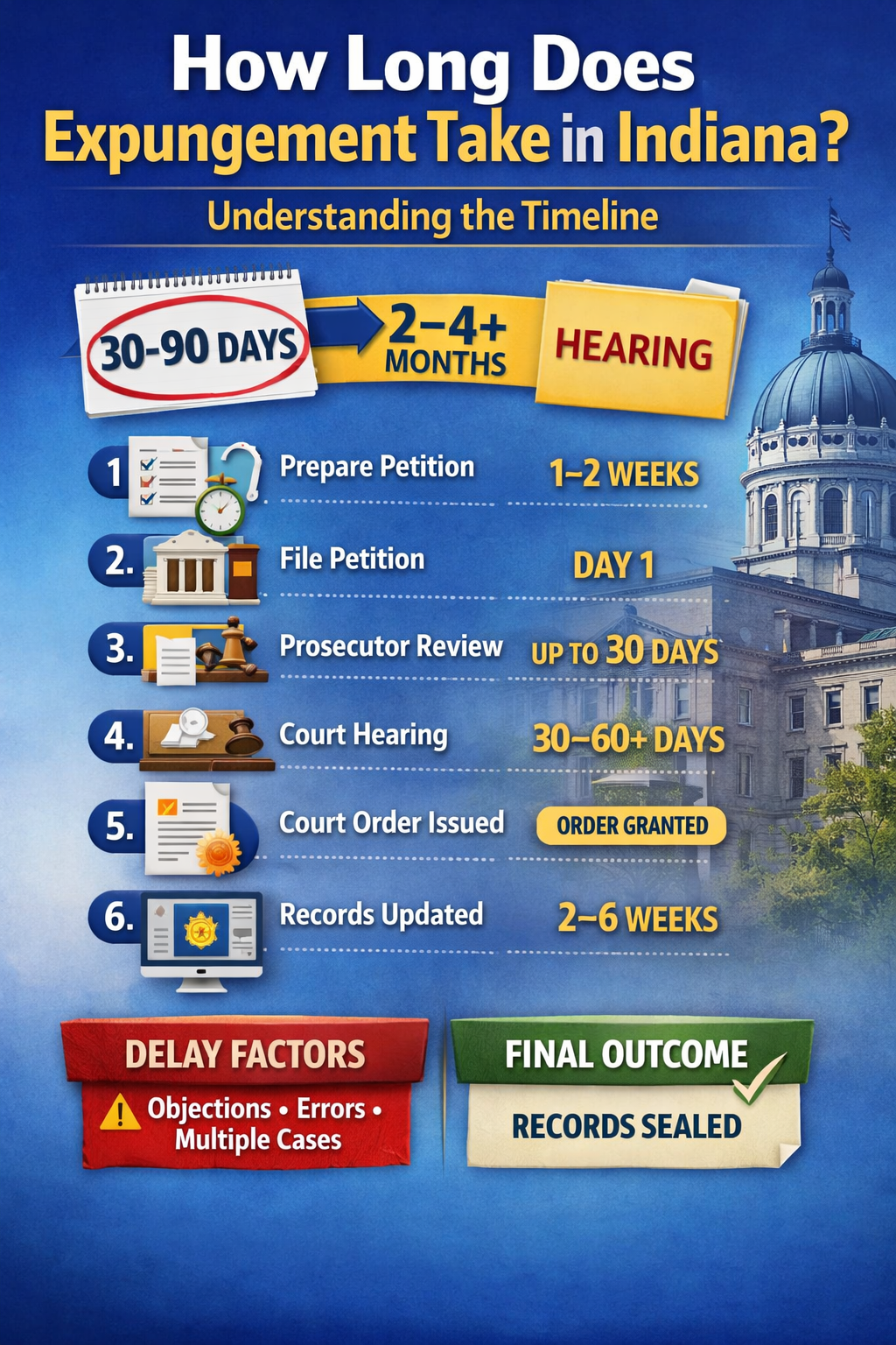 Indiana expungement timeline showing how long the expungement process takes