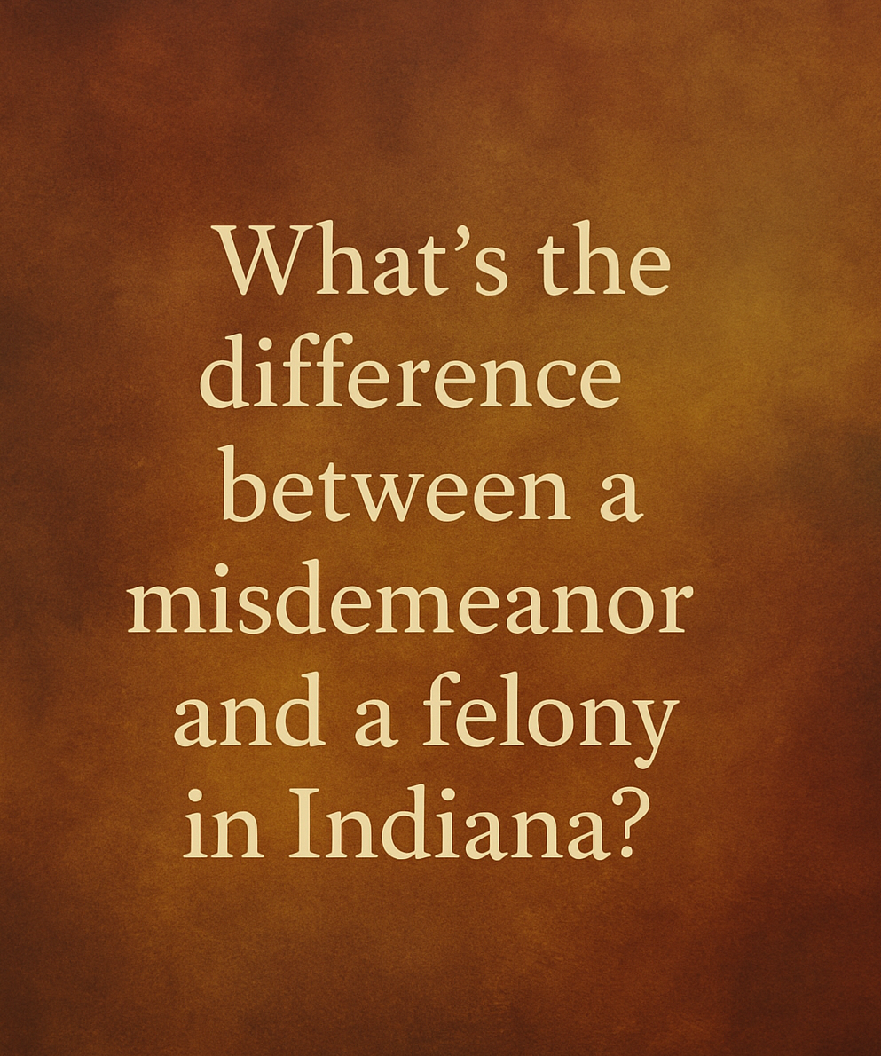 What’s the difference between a misdemeanor and a felony in Indiana text on legal blog graphic with warm textured background.