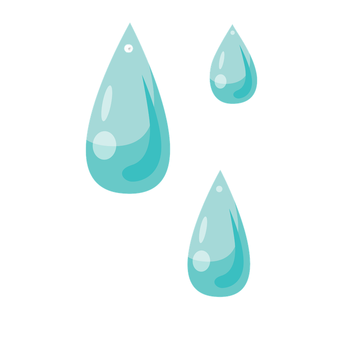 Tre gocce d'acqua turchesi su sfondo bianco