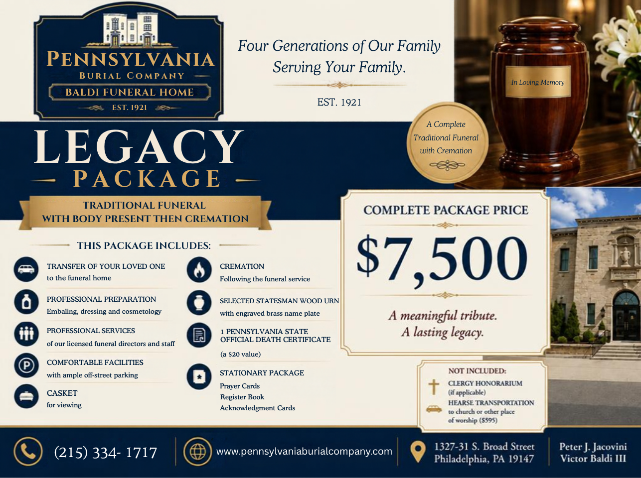legacy package complete traditional funeral and cremation package