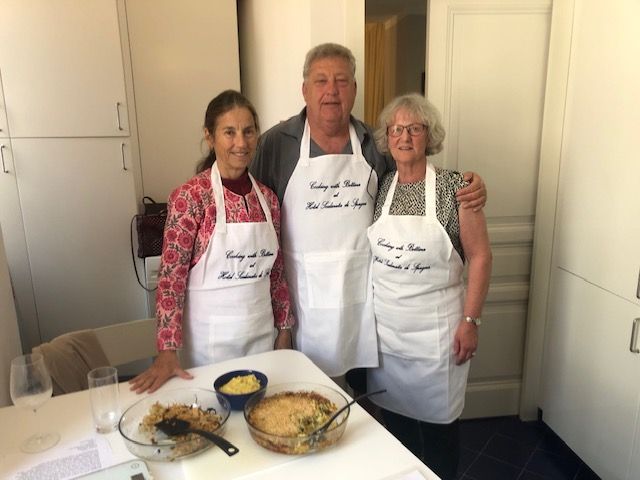 Guests and chef at the end of their cooking class for families at Hotel Scalinata di Spagna in Rome