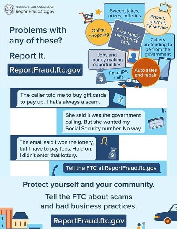A poster that says problems with any of these report it