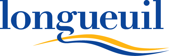 The logo for longueuil is blue and yellow with a wave in the middle.