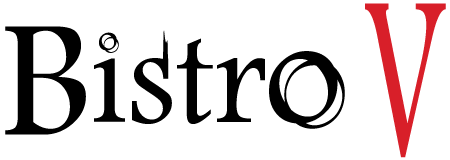 A black and red logo for bistro v on a white background.