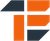 Logo geometrico astratto con blocchi di forme arancioni e blu scuro su sfondo bianco.